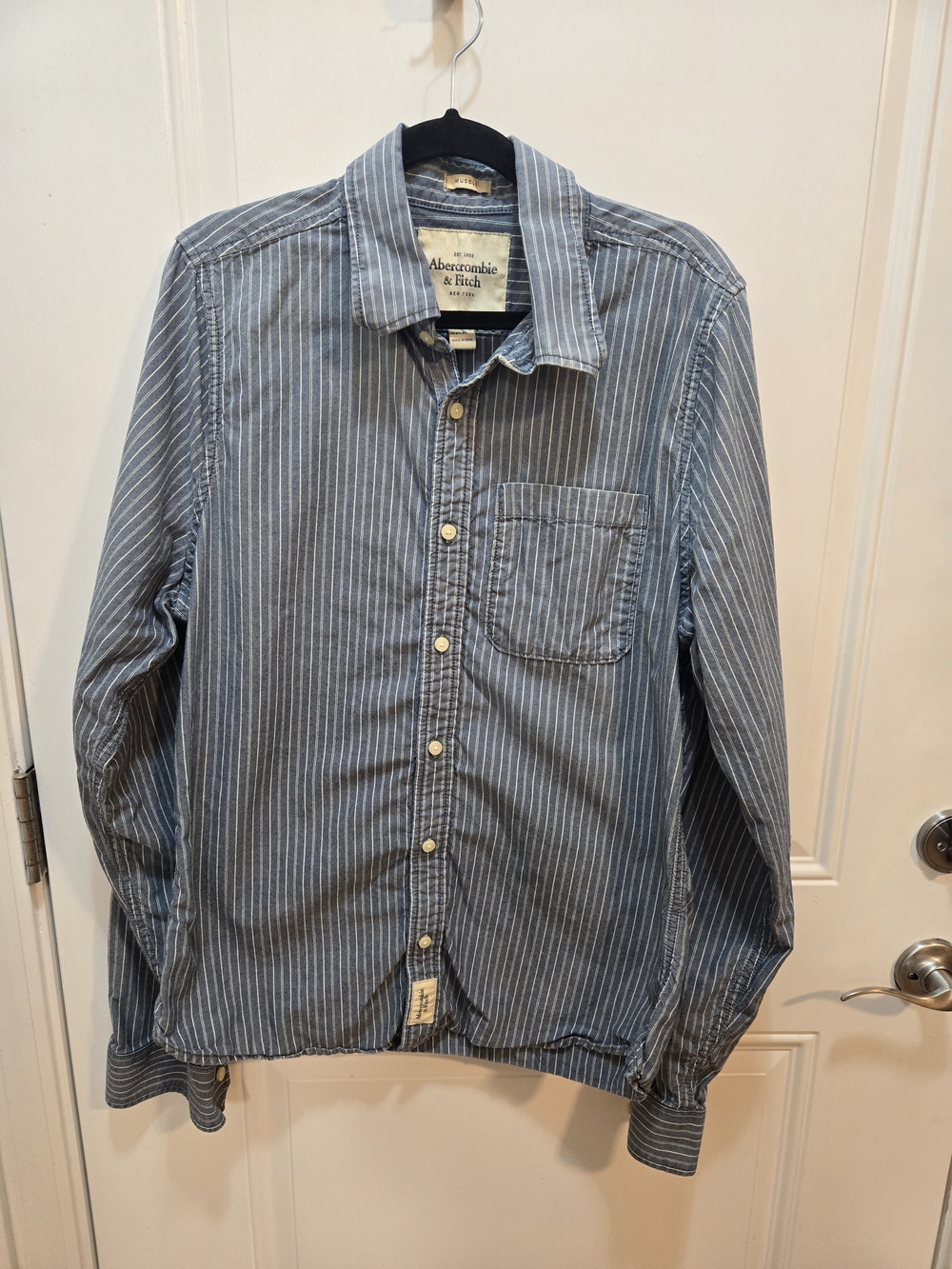 Abercrombie & Fitch Blue and White Stripe Casual Button-Down Shirt